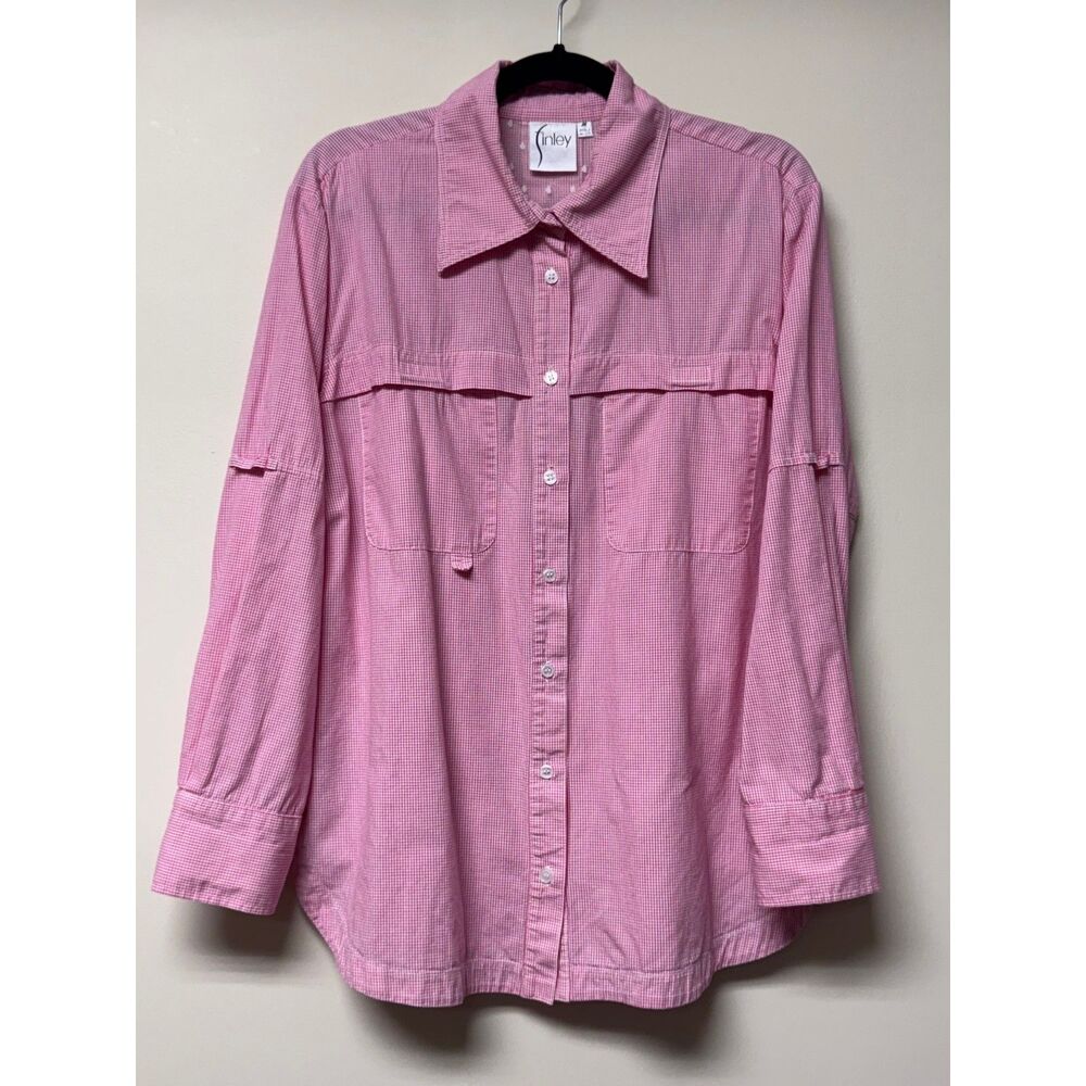 FINLEY Mini Check Fishing Shirt Roll Tab Sleeves, Vented, Sz M